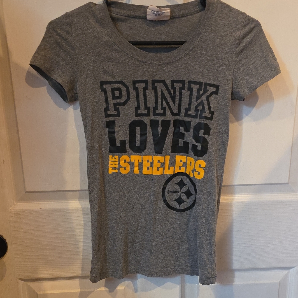 PINK Victoria's Secret Gray and Yellow Steelers Kids Tee